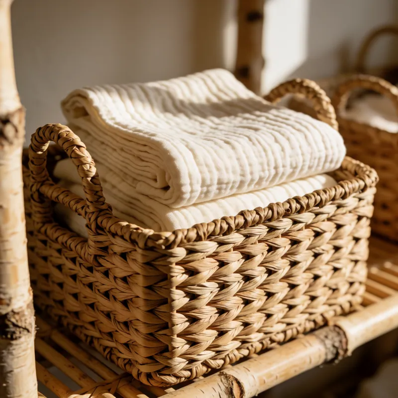 A basket of folded cloths at Woodside Daycare