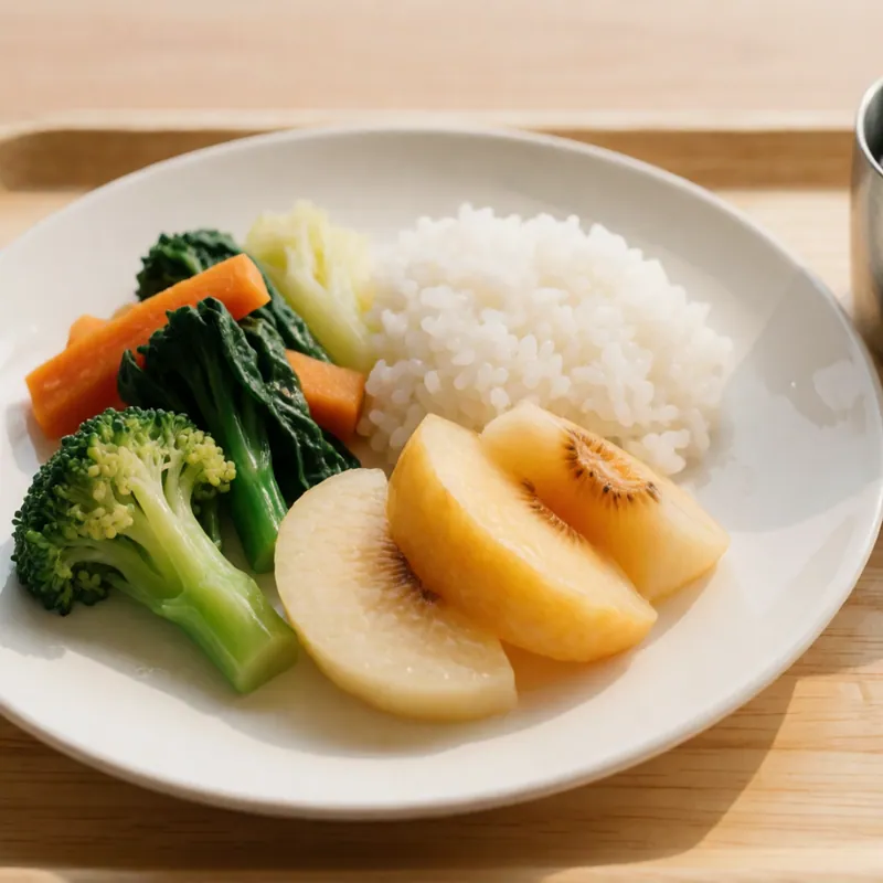 A child-sized meal plated at Woodside Daycare