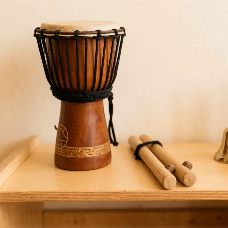Instruments on a low shelf at Woodside Daycare