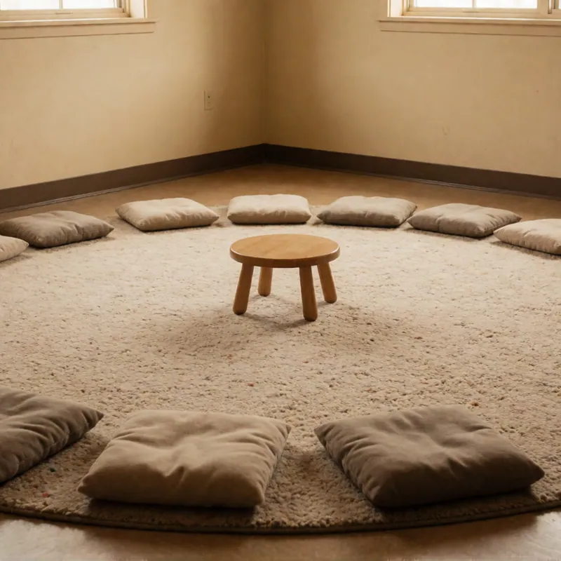 The gathering rug in the preschool room at Woodside Daycare