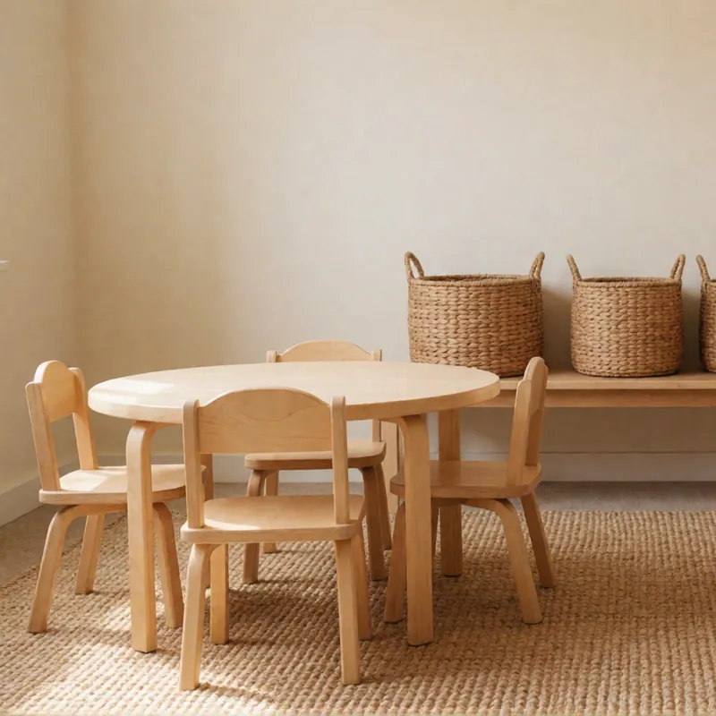 Low tables in the toddler room at Woodside Daycare